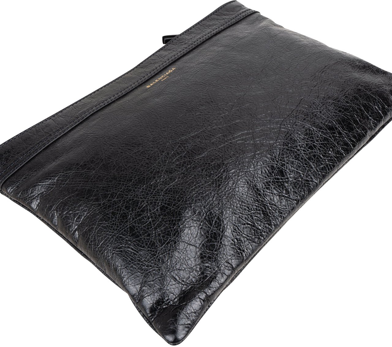 Balenciaga Balenciaga Black Leather Motorcross Clutch Zwart