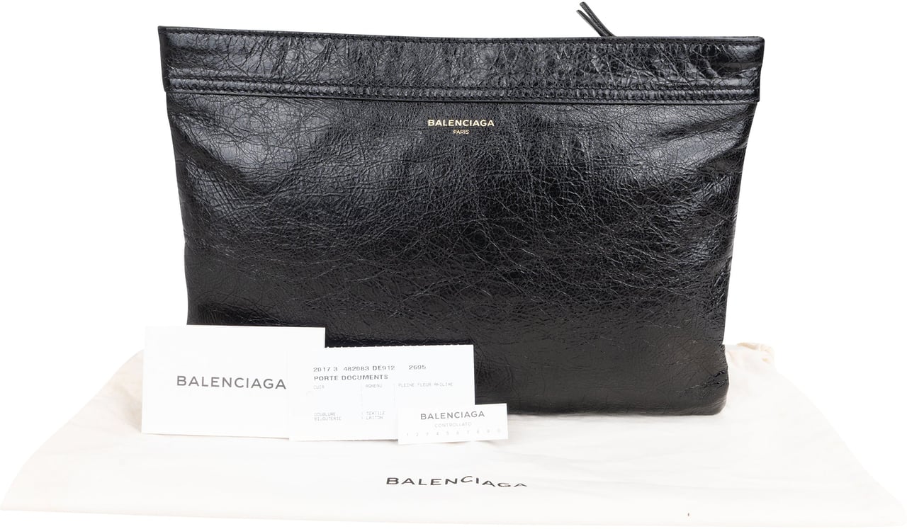 Balenciaga Balenciaga Black Leather Motorcross Clutch Zwart