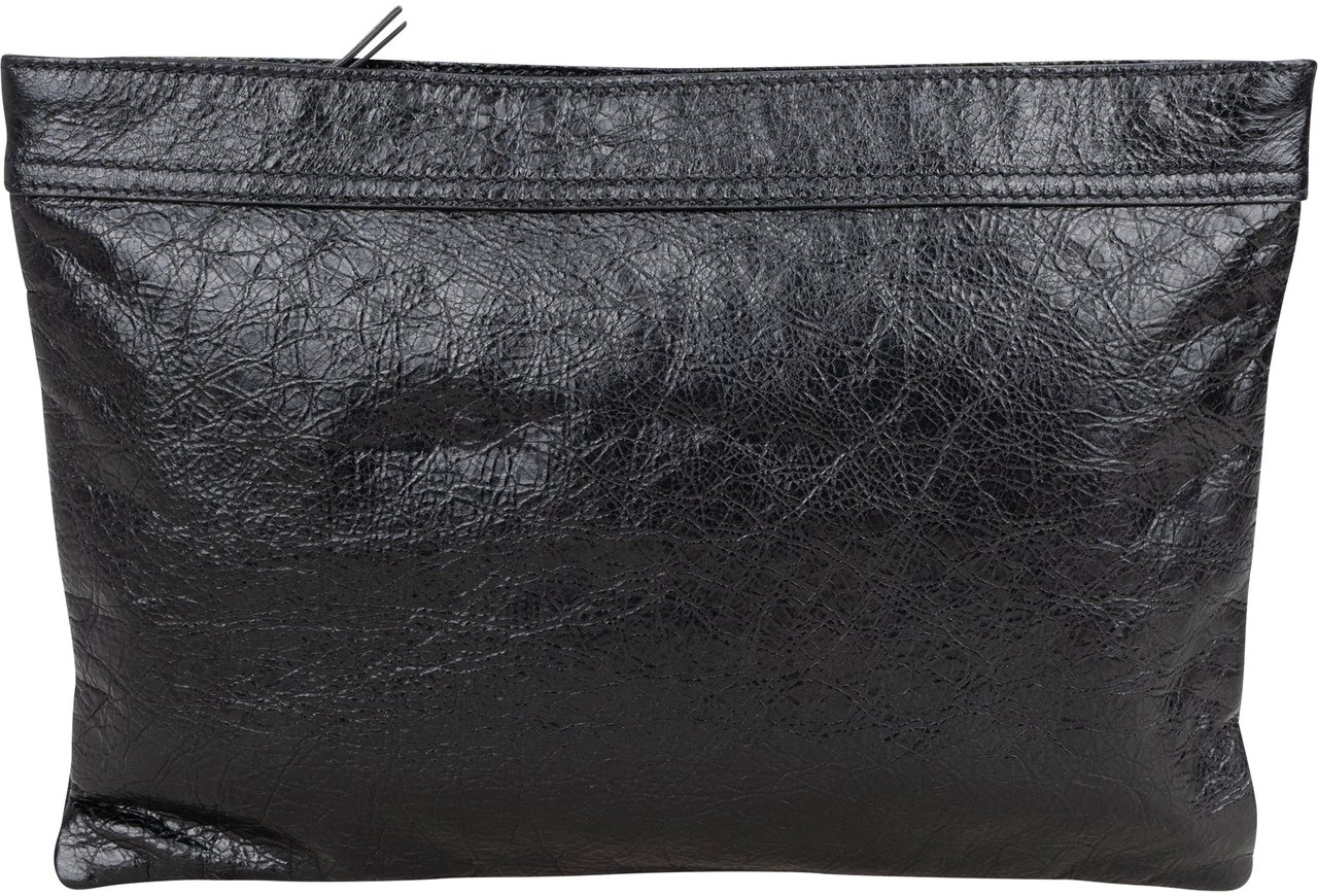 Balenciaga Balenciaga Black Leather Motorcross Clutch Zwart