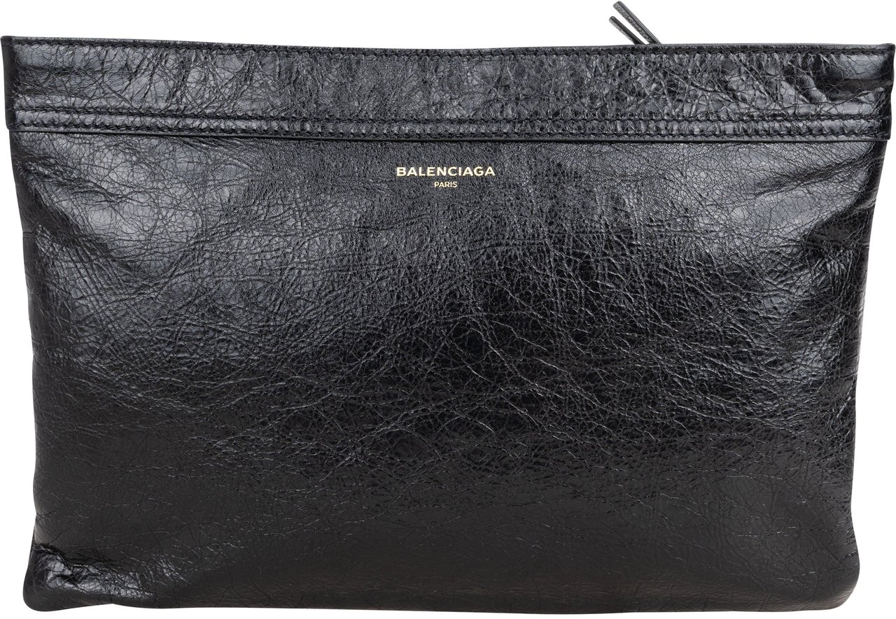 Balenciaga Balenciaga Black Leather Motorcross Clutch Zwart