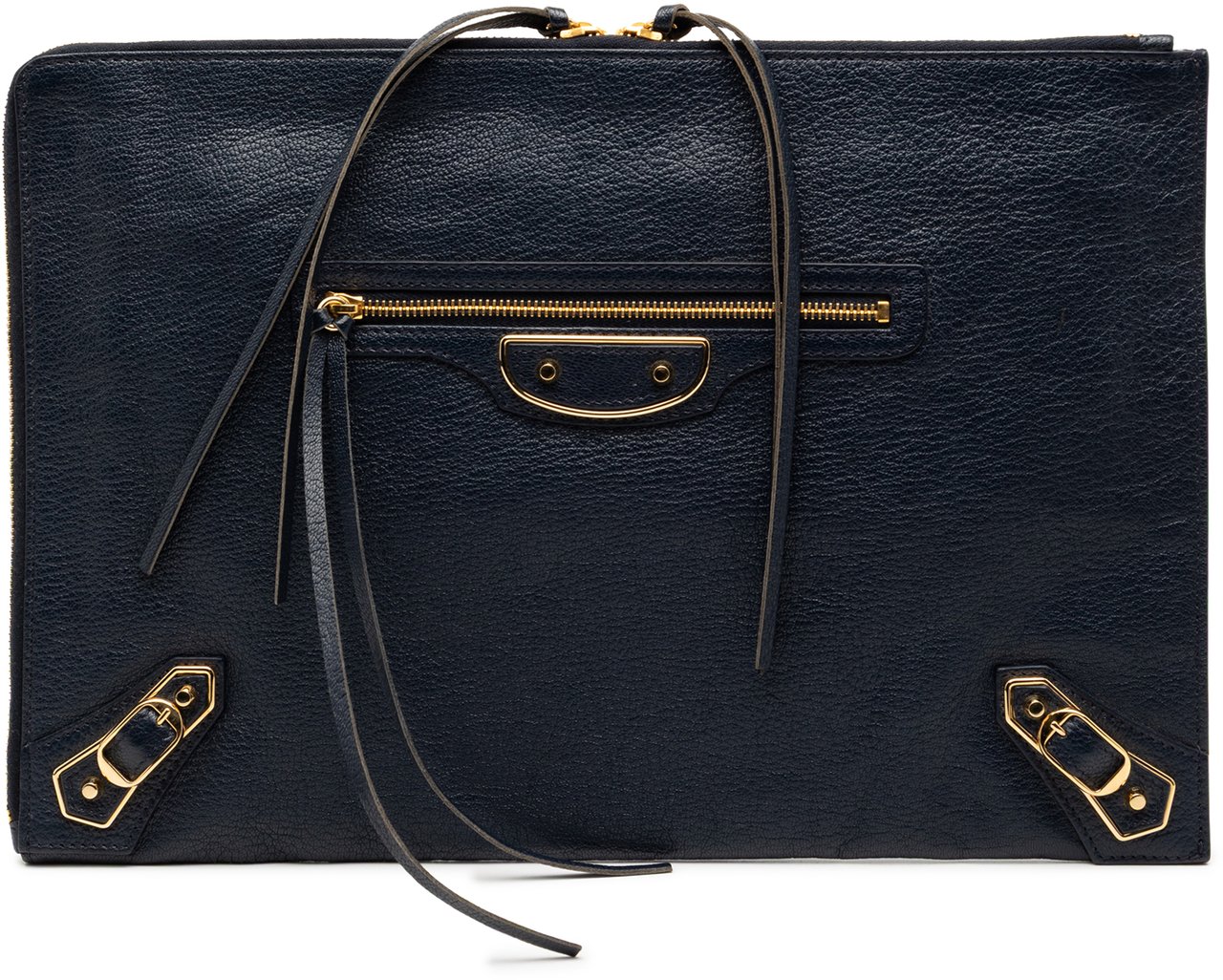 Balenciaga Chevre Motocross Classic Metallic Edge Clutch Blauw