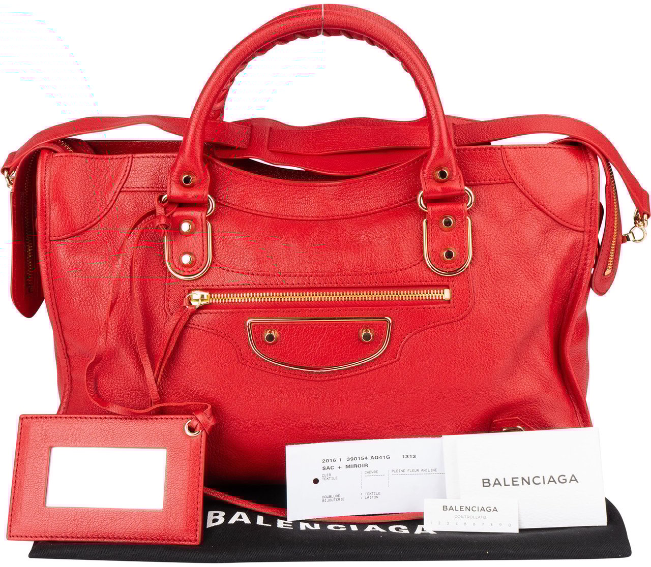 Balenciaga Balenciaga Red Leather City Handbag Rood