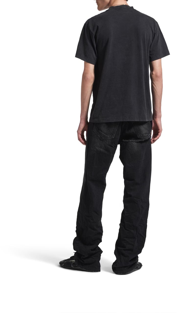 Balenciaga Washed Black Standard Distressed Cotton T-Shirt Zwart