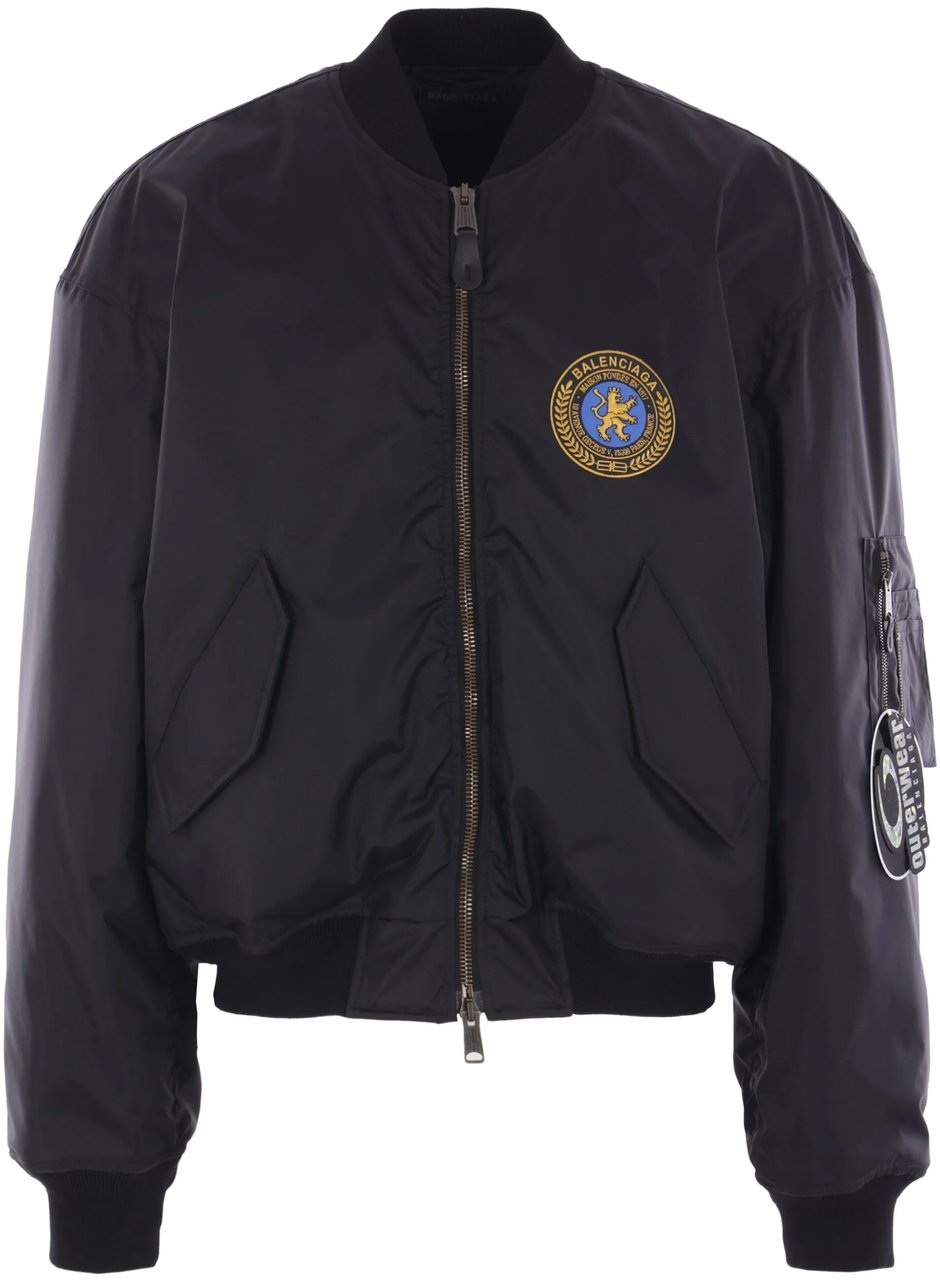 Balenciaga Black Bomber Cropped Padded Polyester Jacket Zwart