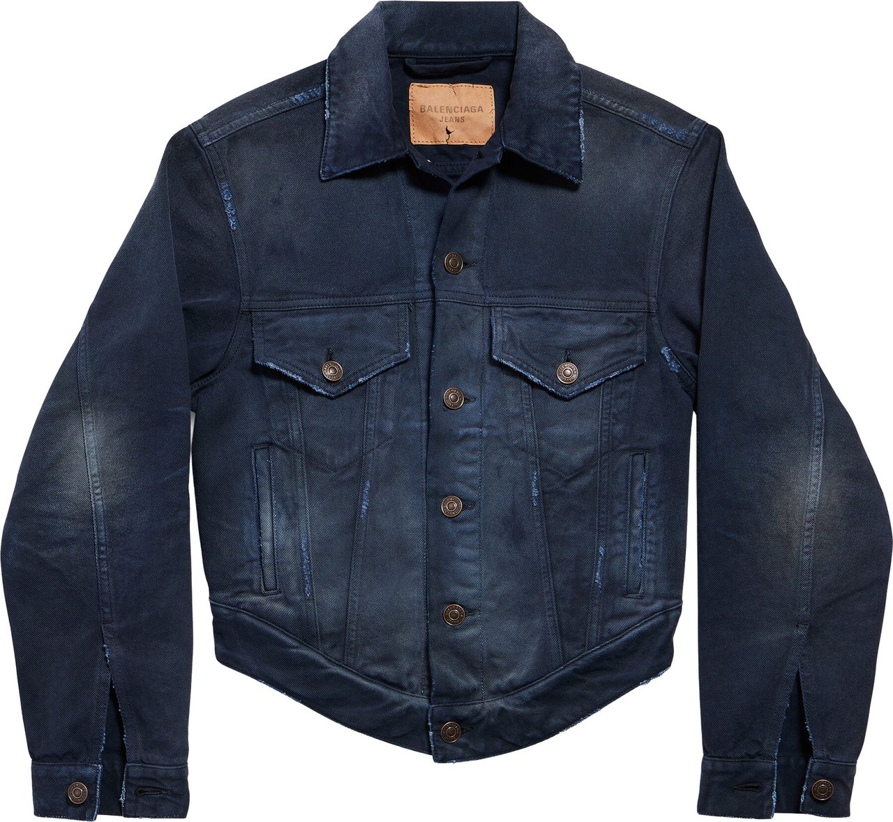 Balenciaga Blue Curved Waistband Structured Denim Jacket Zwart