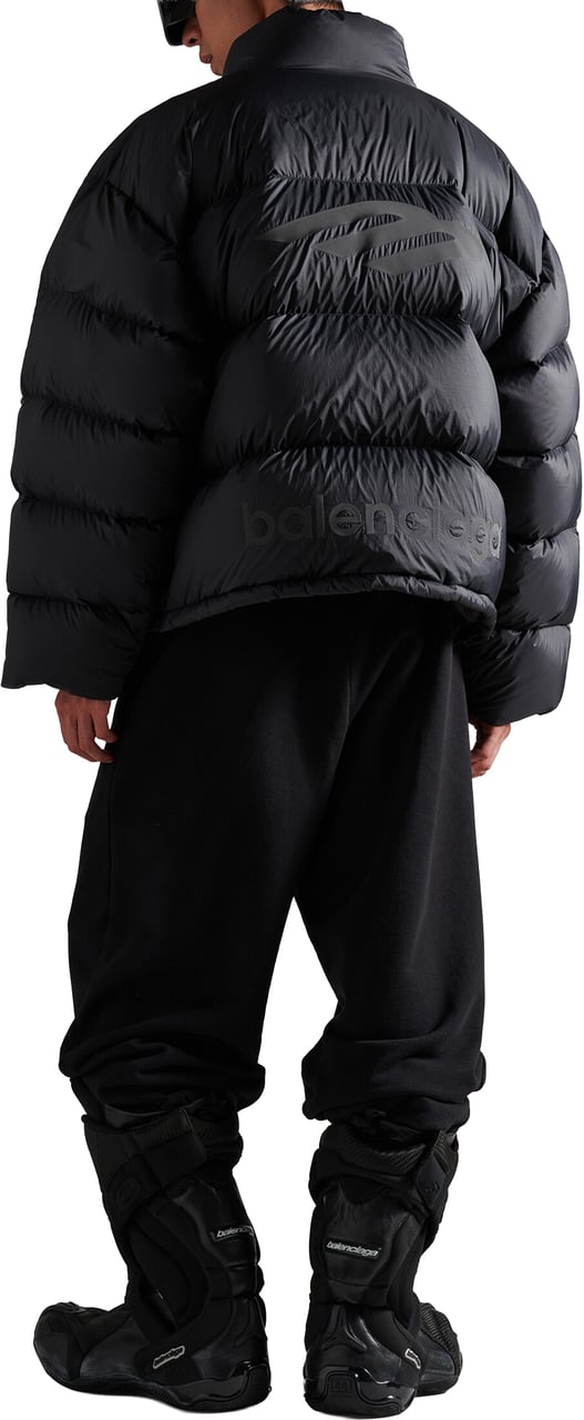 Balenciaga Matte Black Ski Puffer Cropped Jacket Zwart