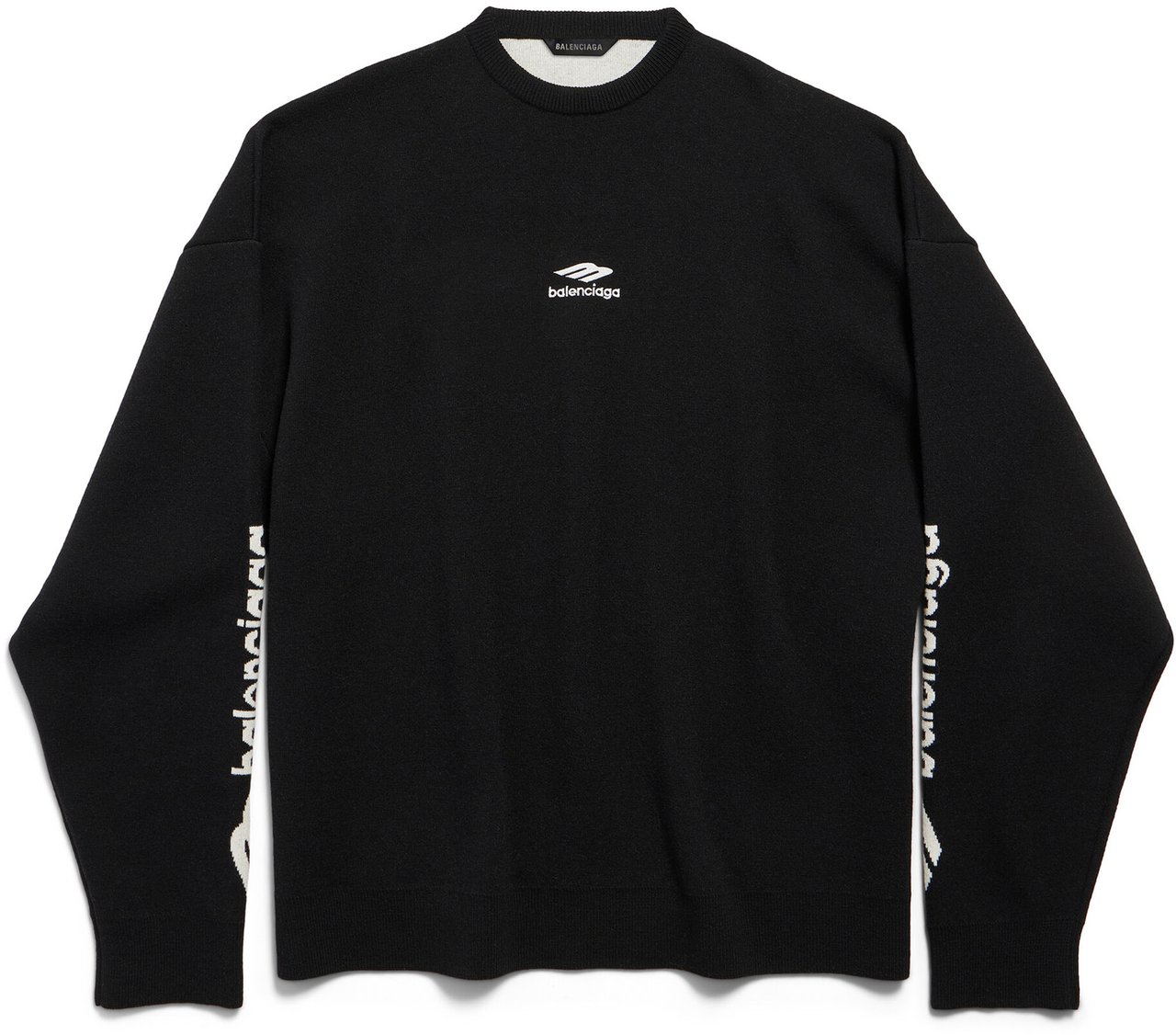 Balenciaga Black Ski Crewneck Vertical Logo Sweater Zwart