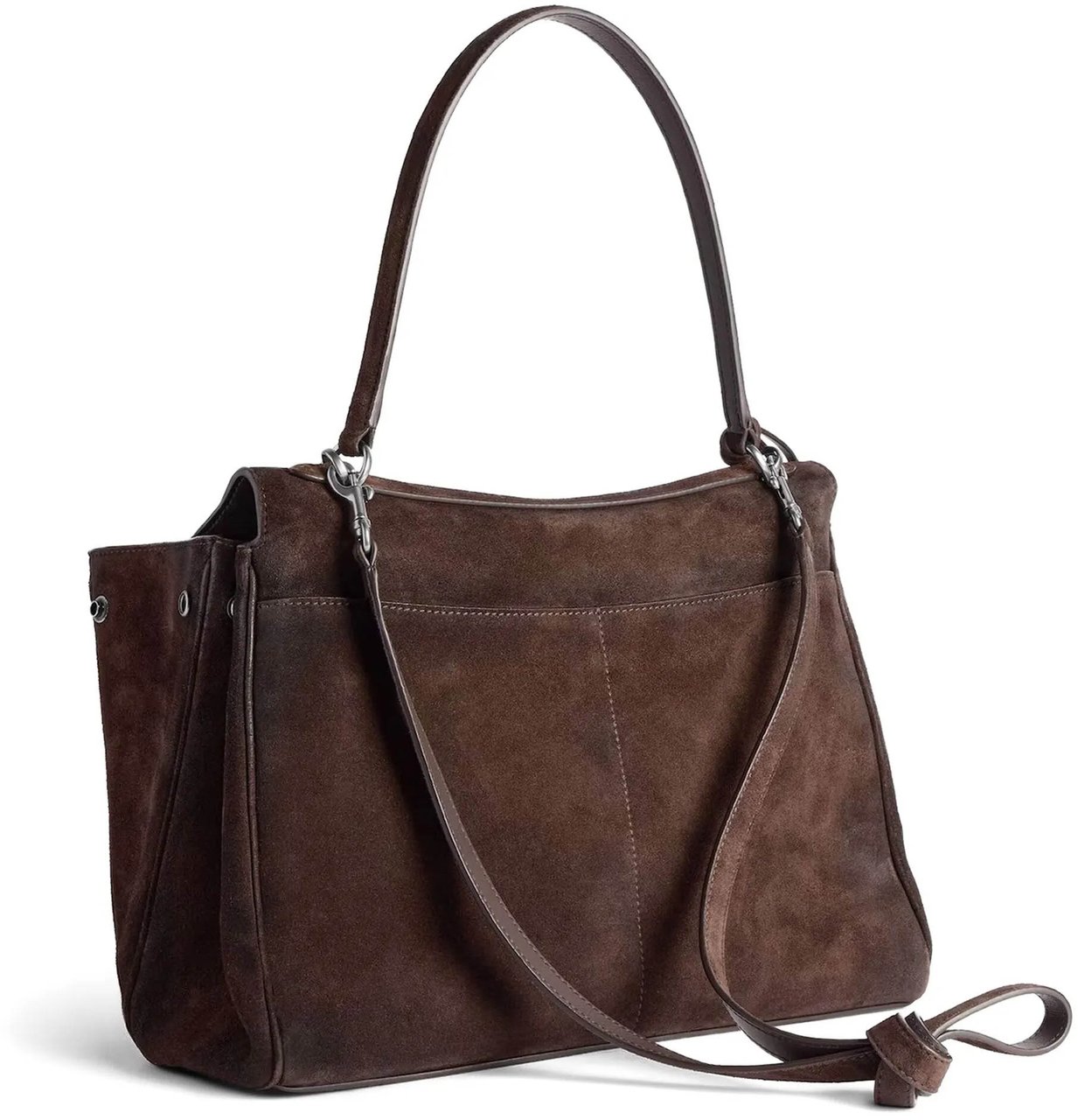 Balenciaga Dark Brown Rodeo Medium Suede Handbag Zwart