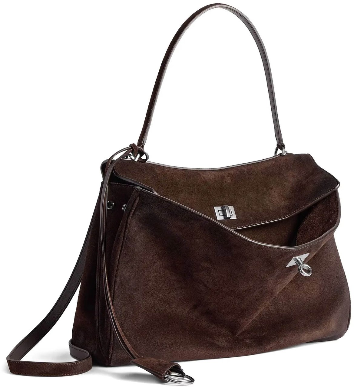 Balenciaga Dark Brown Rodeo Medium Suede Handbag Zwart