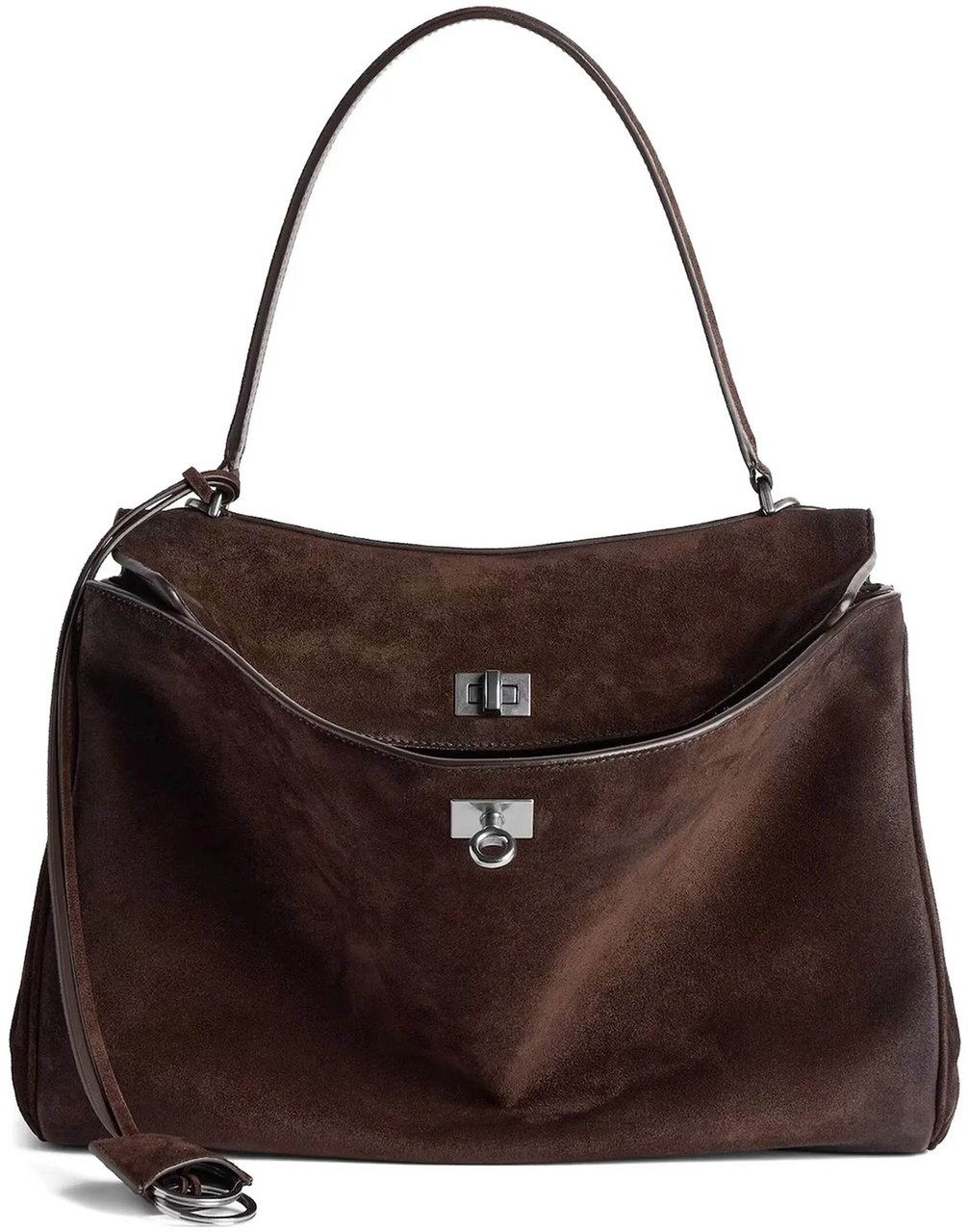 Balenciaga Dark Brown Rodeo Medium Suede Handbag Zwart