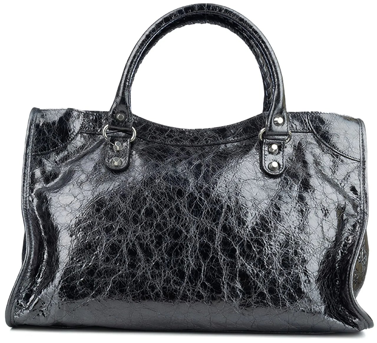 Balenciaga Black Le City Medium Textured Handbag Grijs