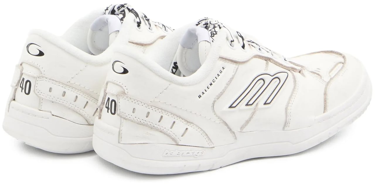 Balenciaga White Hamptons Wornout Distressed Leather Sneakers Wit