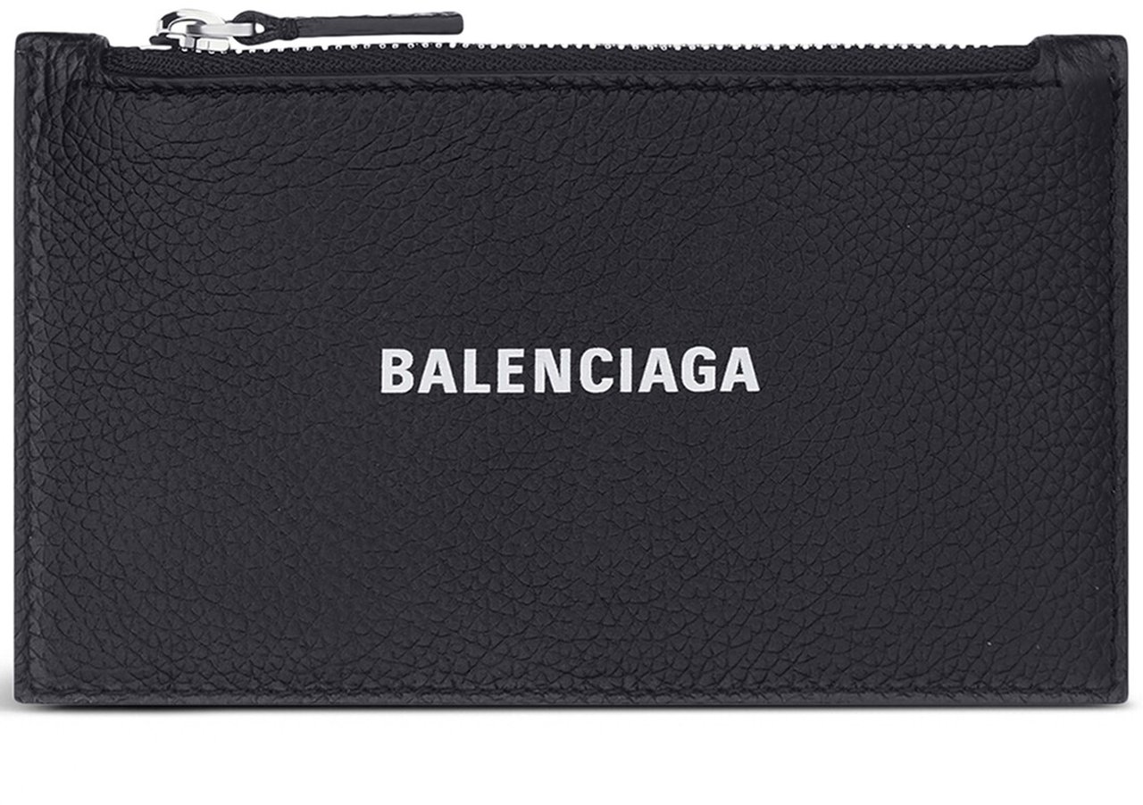 Balenciaga Black Cash Rectangular Textured Card Holder Zwart