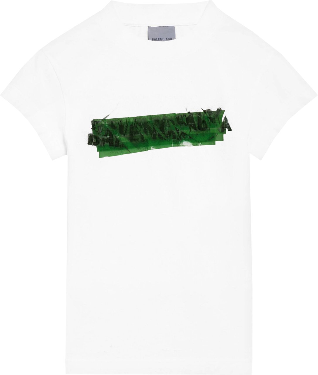 Balenciaga White Chopped Back Cropped Graphic T-Shirt Wit