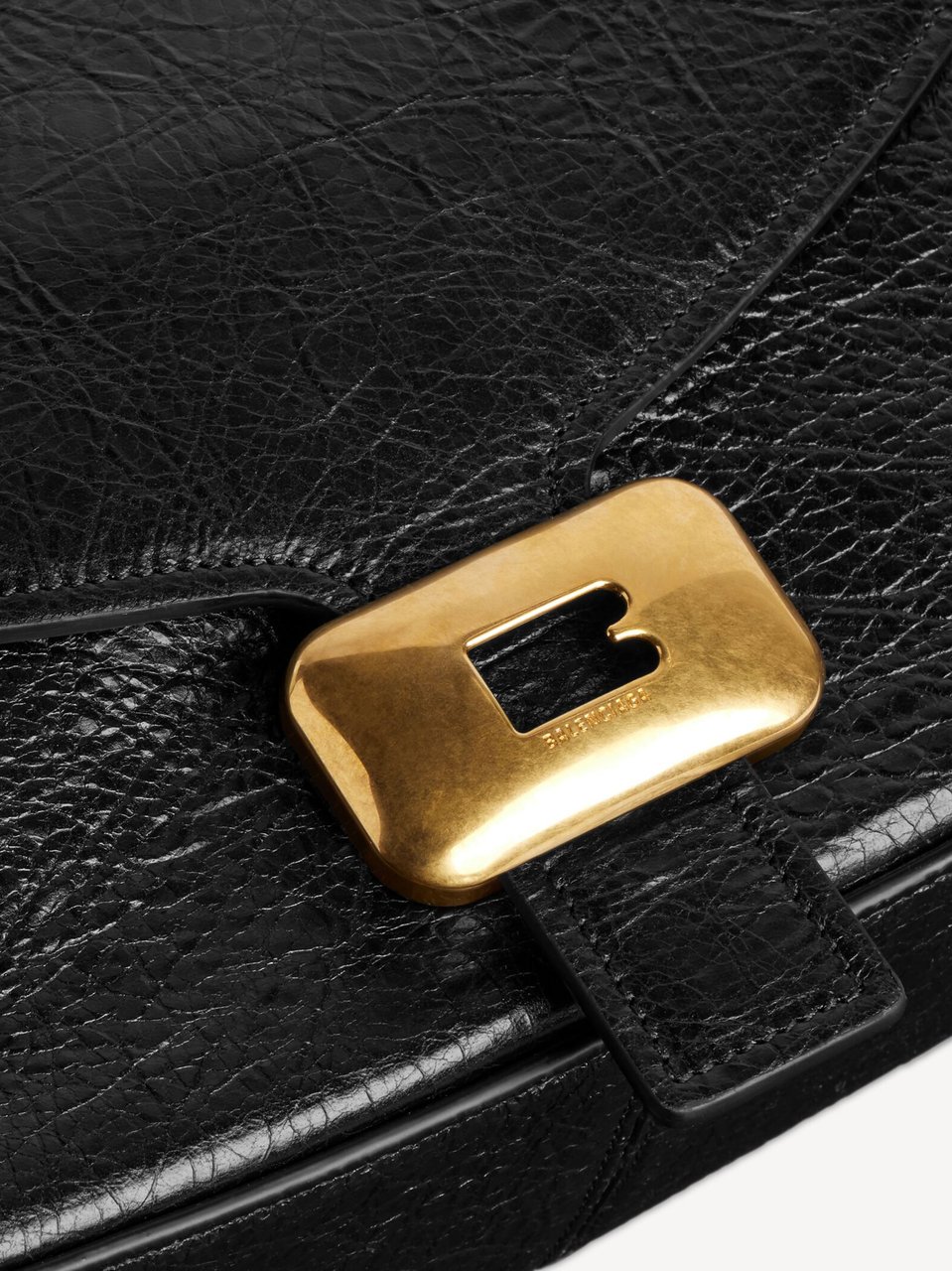Balenciaga Black Clicca Structured Slouchy Leather Bag Zwart