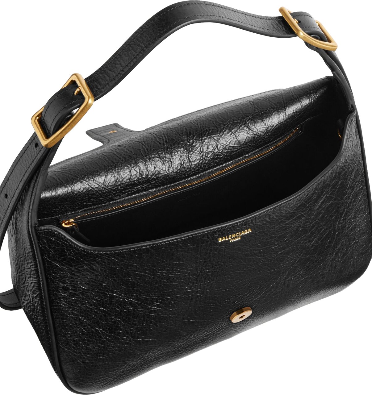 Balenciaga Black Clicca Structured Slouchy Leather Bag Zwart