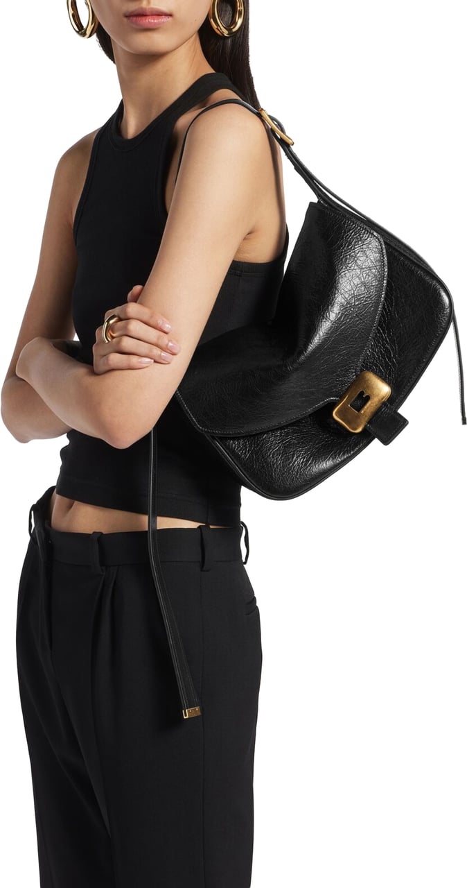 Balenciaga Black Clicca Structured Slouchy Leather Bag Zwart