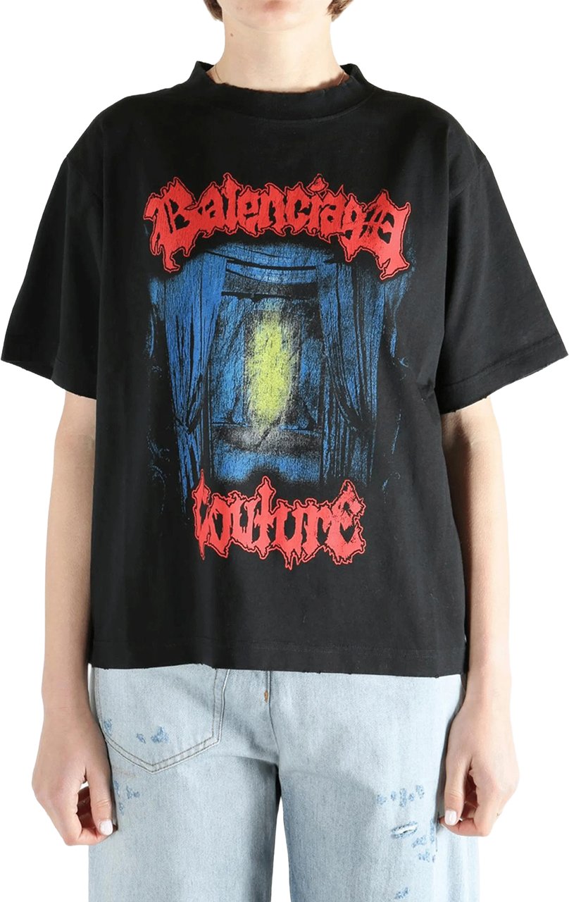 Balenciaga Black Medium Fit Boxy Graphic T-Shirt Zwart