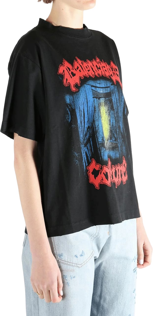 Balenciaga Black Medium Fit Boxy Graphic T-Shirt Zwart