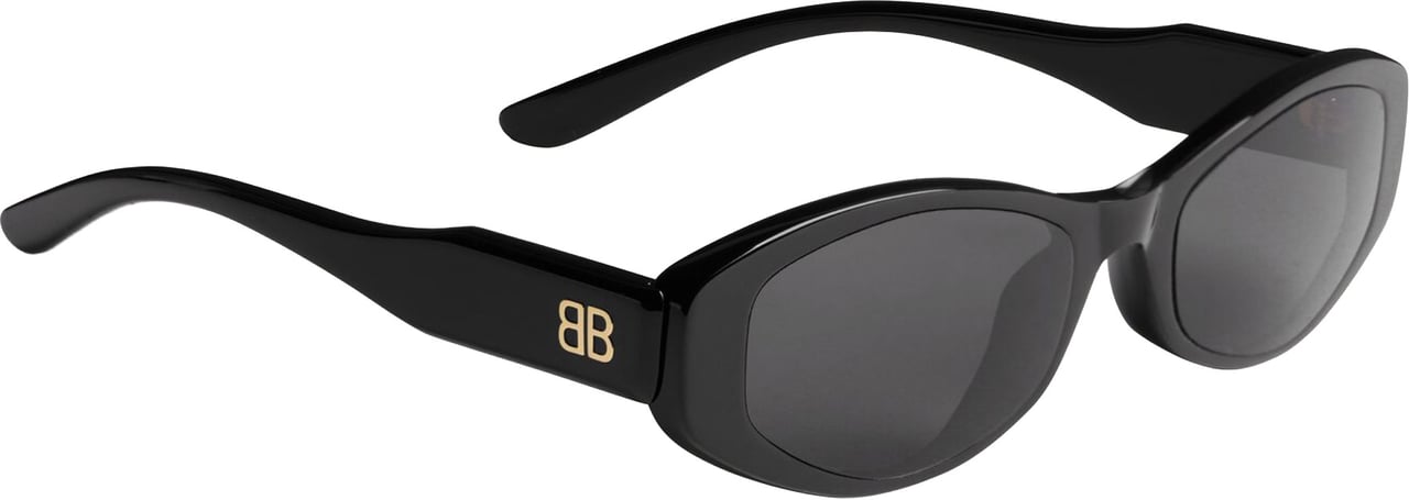 Balenciaga Black Nova Oval Narrow Frame Sunglasses Grijs
