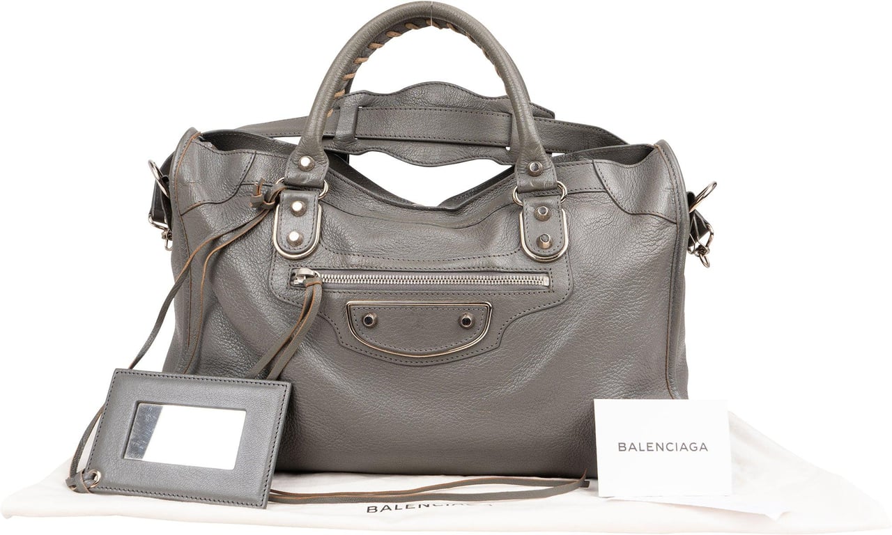 Balenciaga Balenciaga Grey Leather City Handbag Donkergrijs