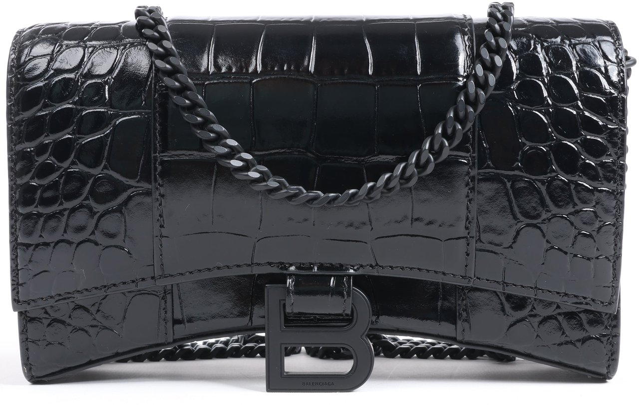 Balenciaga Balenciaga Hourglass Mock Croc Shoulder bag in Black Zwart