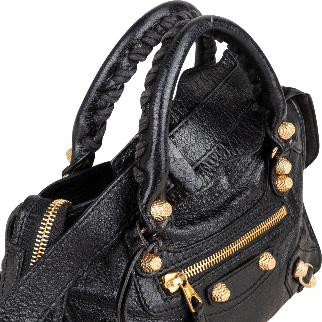 Balenciaga Balenciaga Black Leather Mini City Handbag Zwart