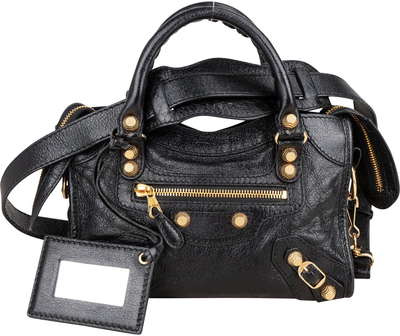 Balenciaga Balenciaga Black Leather Mini City Handbag Zwart
