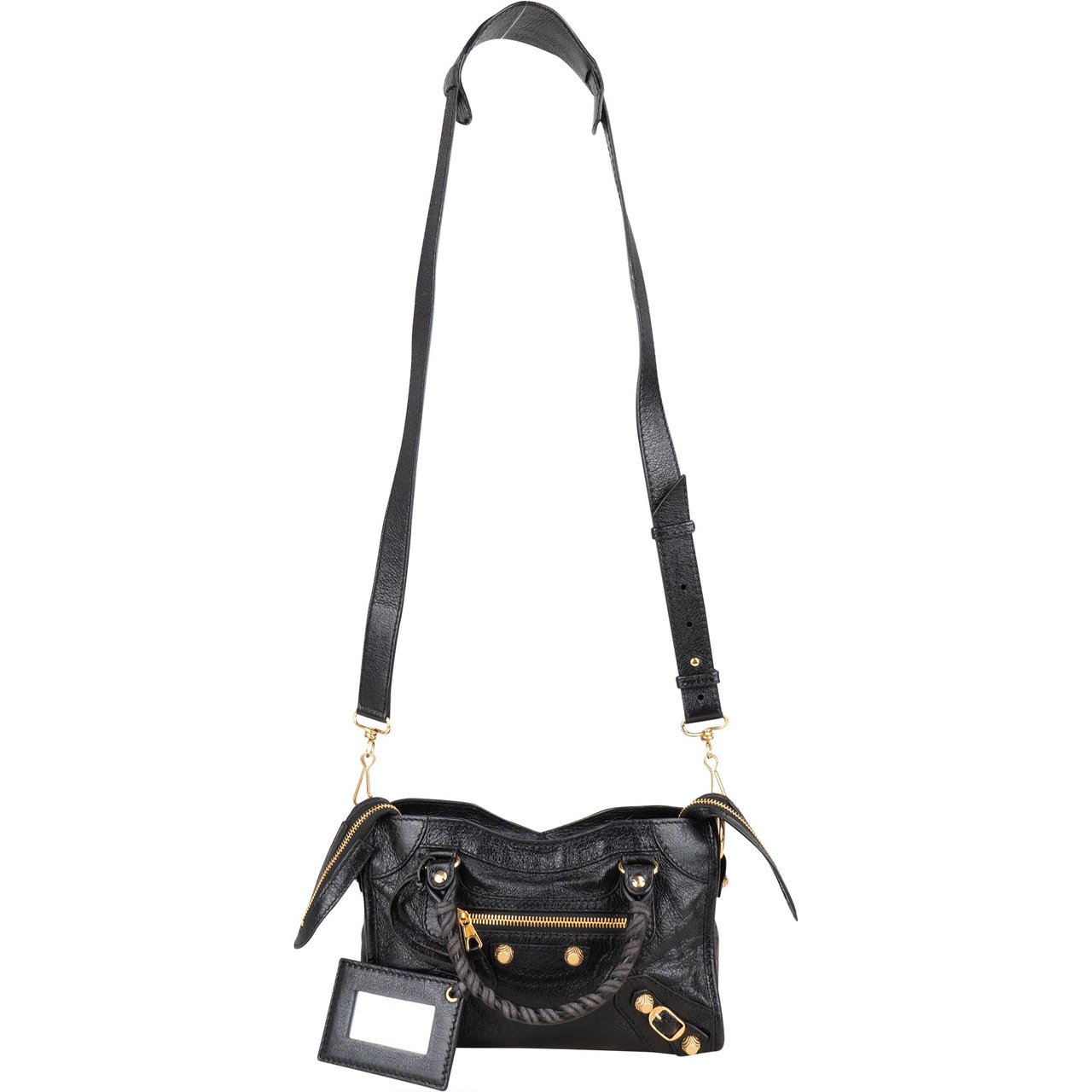 Balenciaga Balenciaga Black Leather Mini City Handbag Zwart