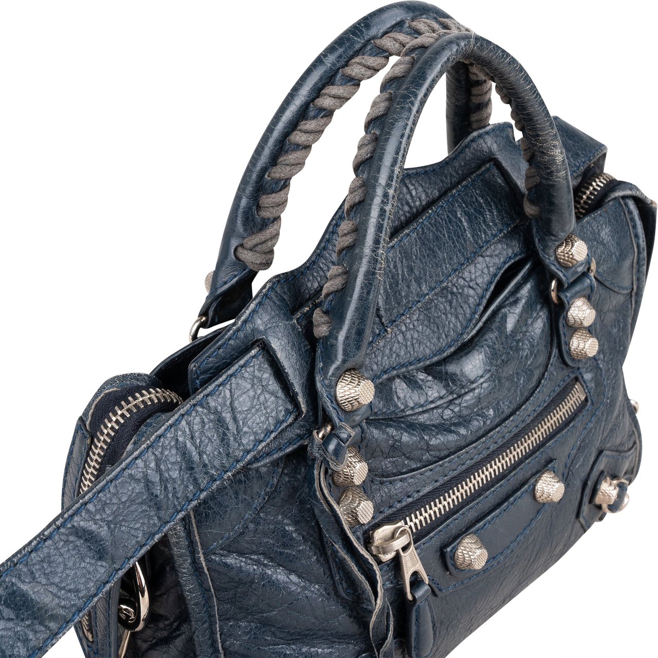 Balenciaga Blue Leather Mini City Handbag Blauw