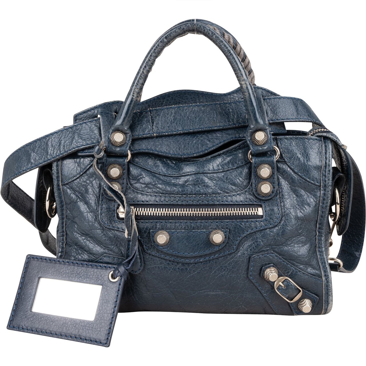 Balenciaga Blue Leather Mini City Handbag Blauw