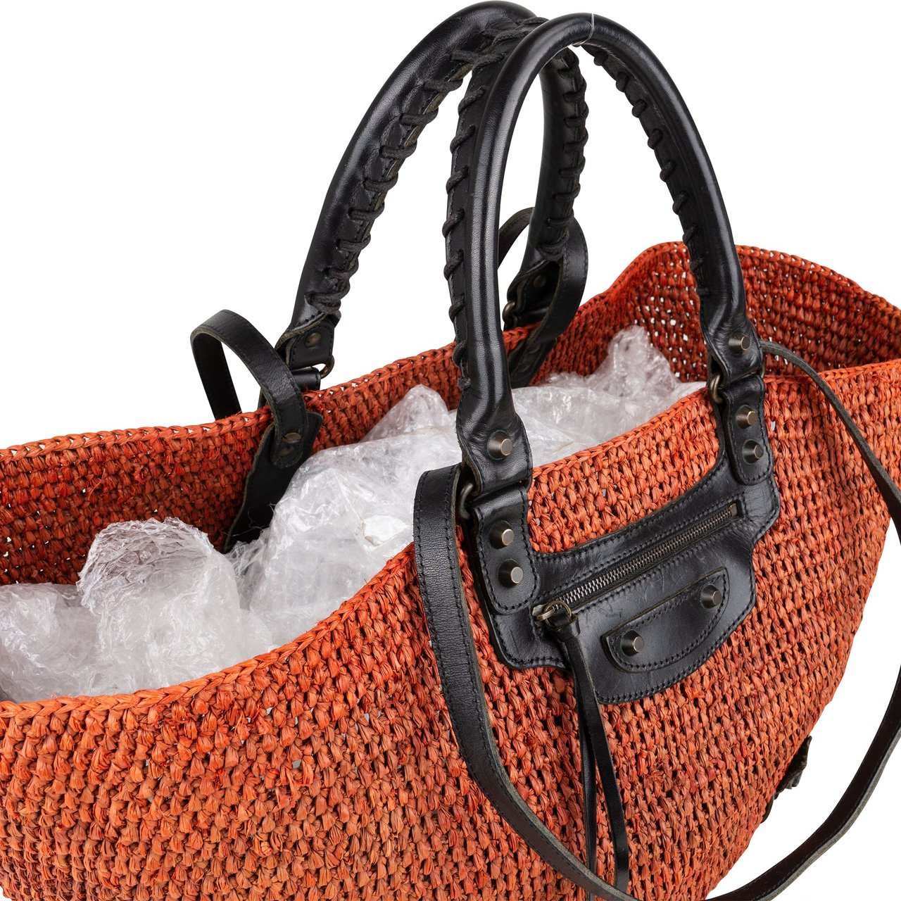 Balenciaga Balenciaga Raffia Ranier City Handbag Rood