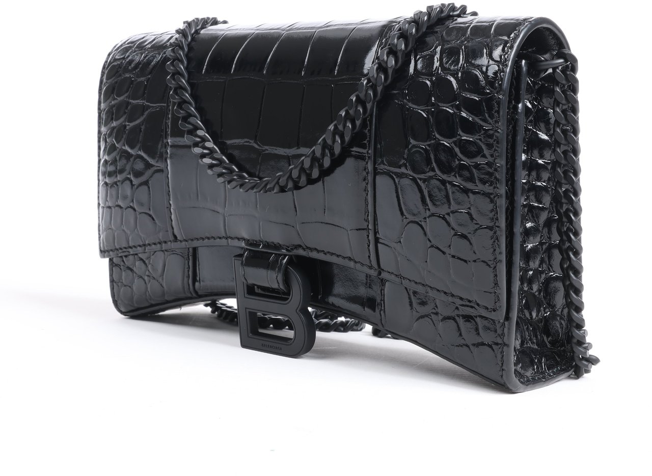 Balenciaga Balenciaga Hourglass Mock Croc Shoulder bag in Black Zwart