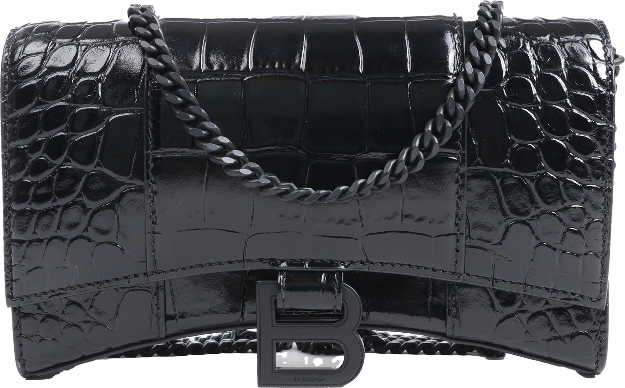 Balenciaga Balenciaga Hourglass Mock Croc Shoulder bag in Black Zwart