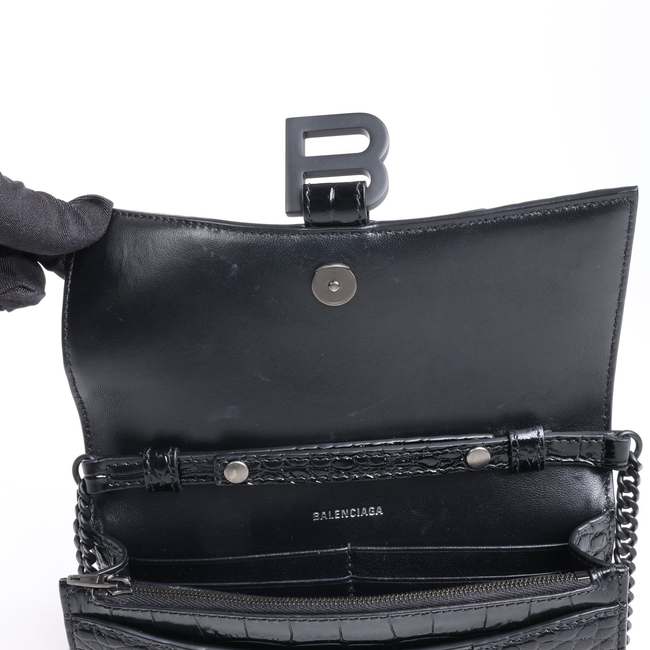 Balenciaga Balenciaga Hourglass Mock Croc Shoulder bag in Black Zwart