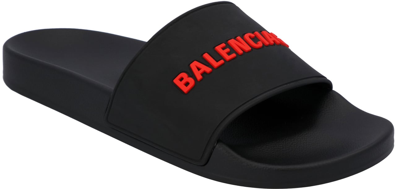 Balenciaga Logo Band Rubber Slide Black Zwart