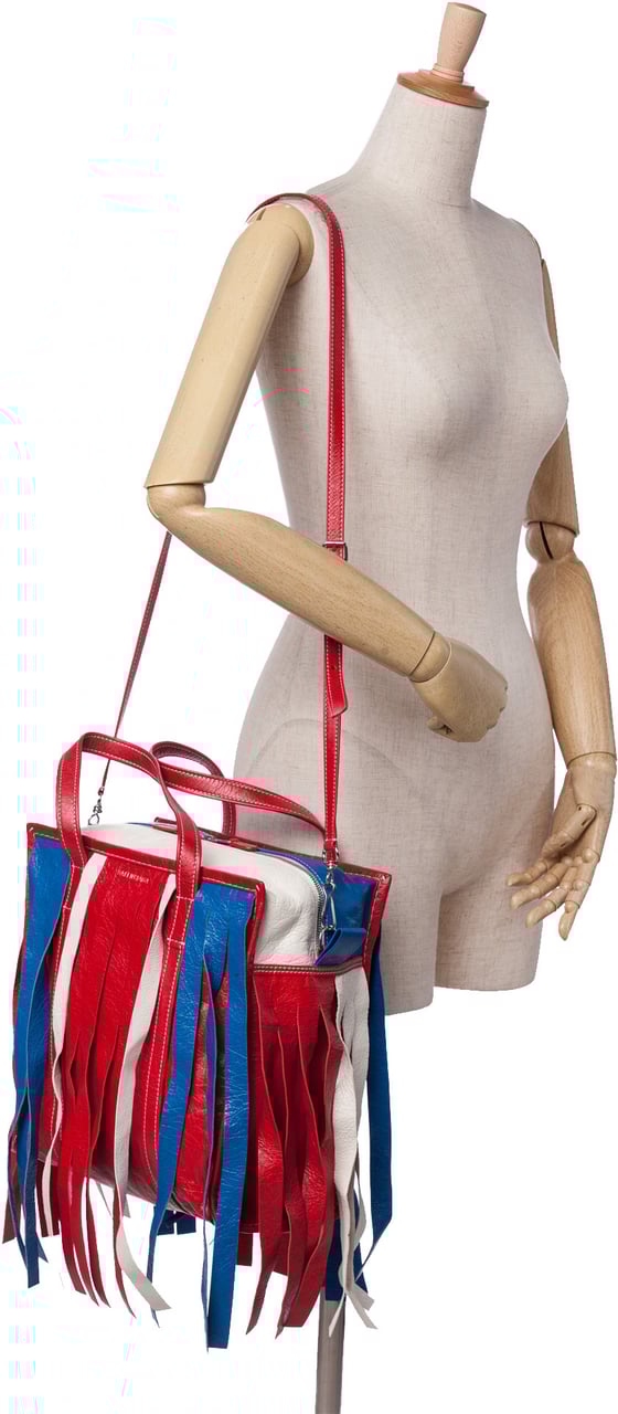 Balenciaga S Lambskin Fringe Bazar Shopper Satchel Rood