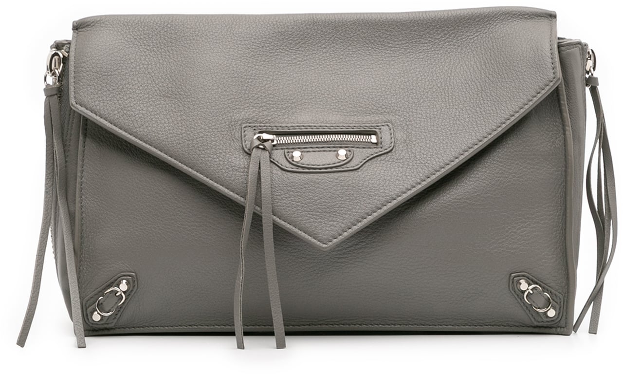 Balenciaga Leather Papier Sight Zip Around Clutch Grijs