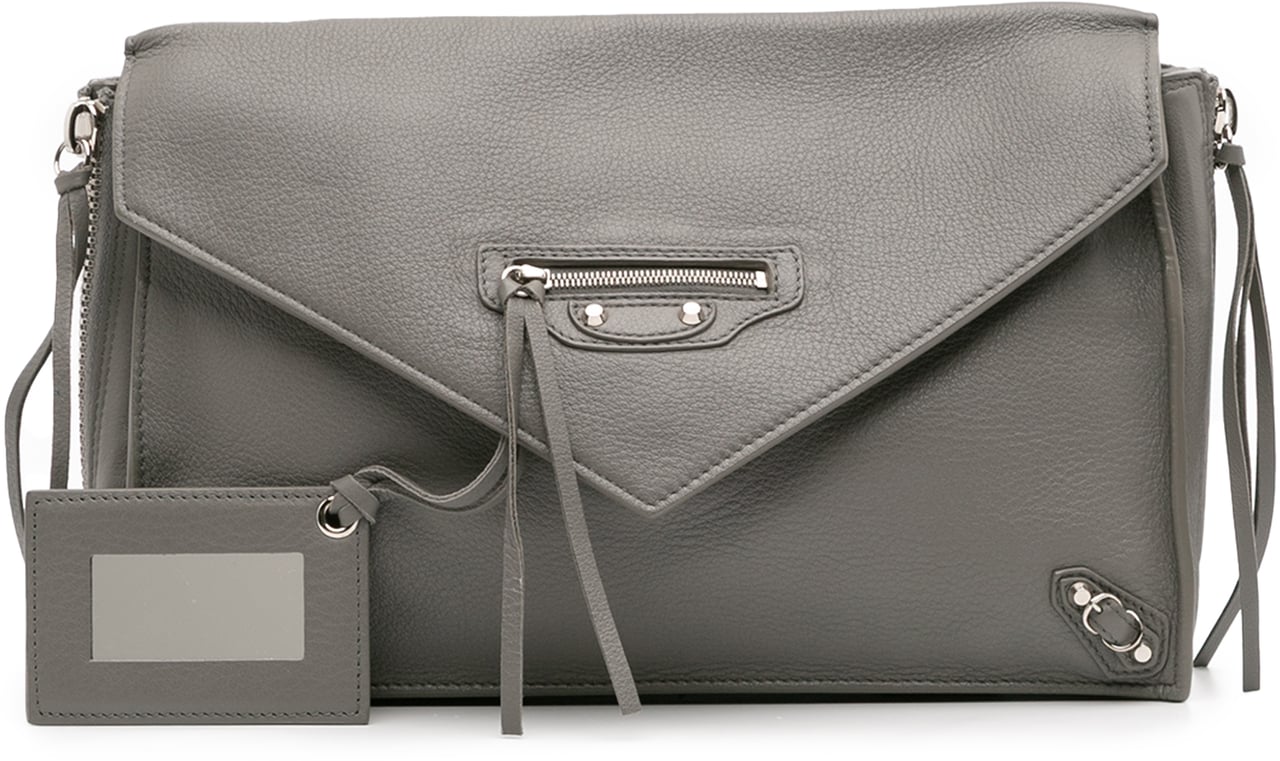 Balenciaga Leather Papier Sight Zip Around Clutch Grijs