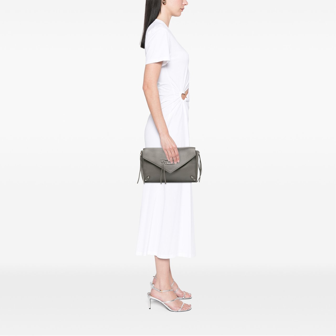 Balenciaga Leather Papier Sight Zip Around Clutch Grijs