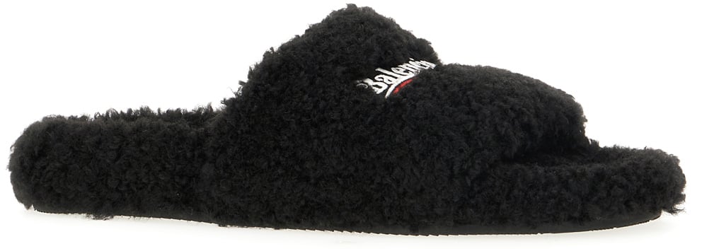 Balenciaga Balenciaga Black eco shearling slippers Zwart