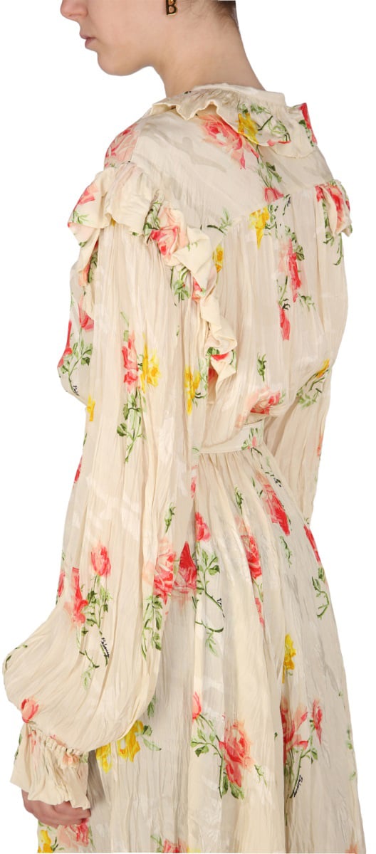 Balenciaga Floral Dress with Drawstring Collar and Flowing Silhouette Neutraal