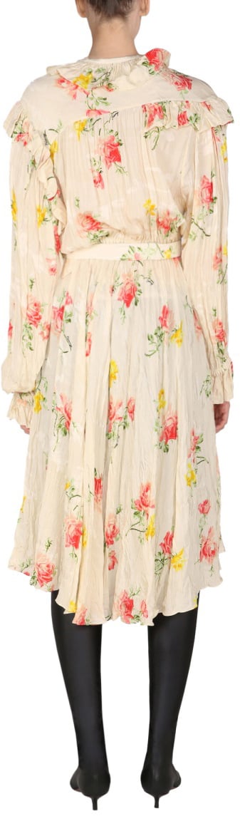 Balenciaga Floral Dress with Drawstring Collar and Flowing Silhouette Neutraal