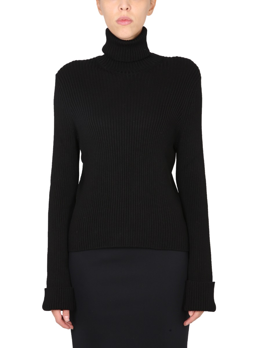 Balenciaga Textured Knit Turtleneck with High Collared Elegance Zwart
