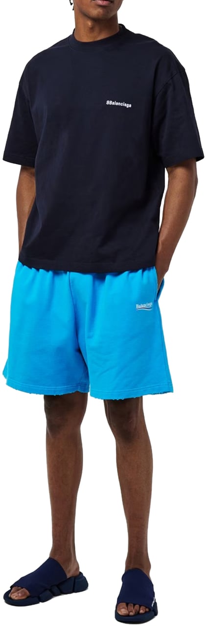 Balenciaga Political Campaign Logo Shorts Blauw