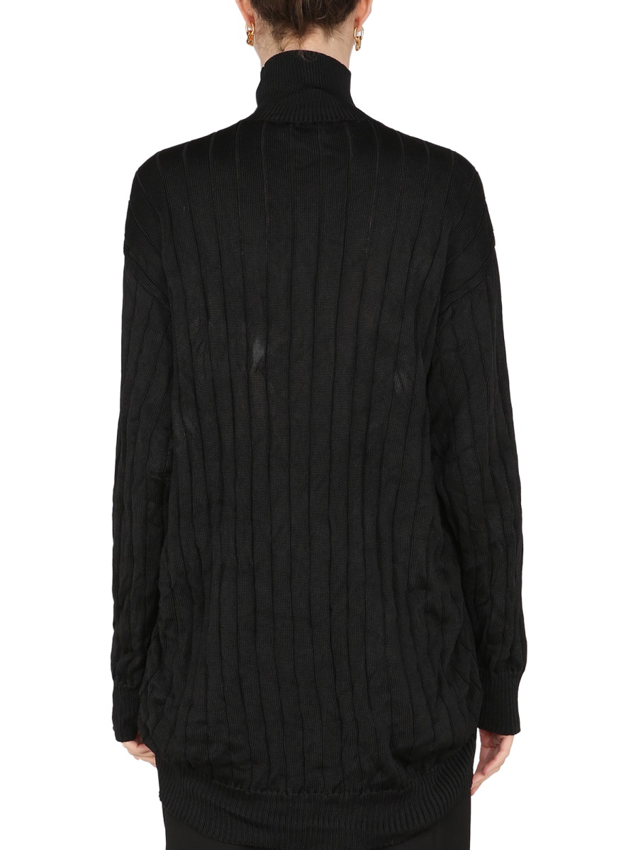 Balenciaga Ribbed Silk Knit Oversized Turtleneck Pullover Zwart