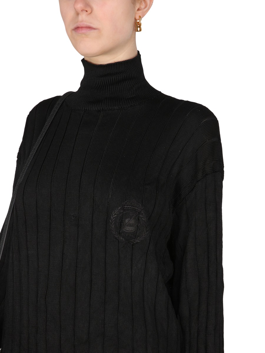 Balenciaga Ribbed Silk Knit Oversized Turtleneck Pullover Zwart