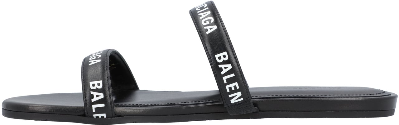 Balenciaga Round Flat Leather Sandals Black Grijs