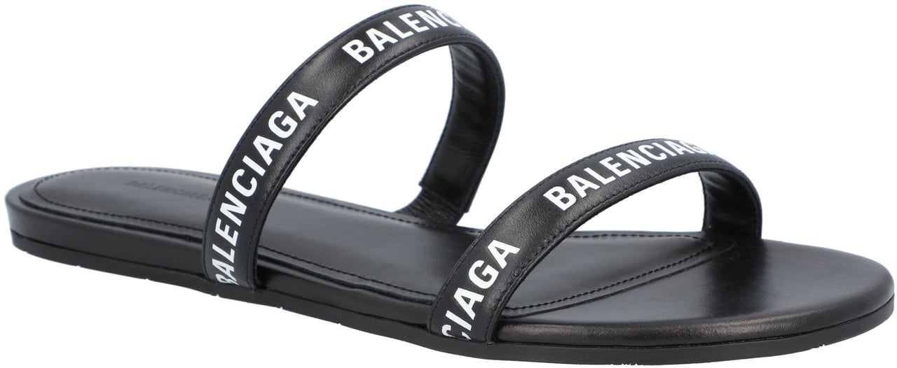 Balenciaga Round Flat Leather Sandals Black Grijs