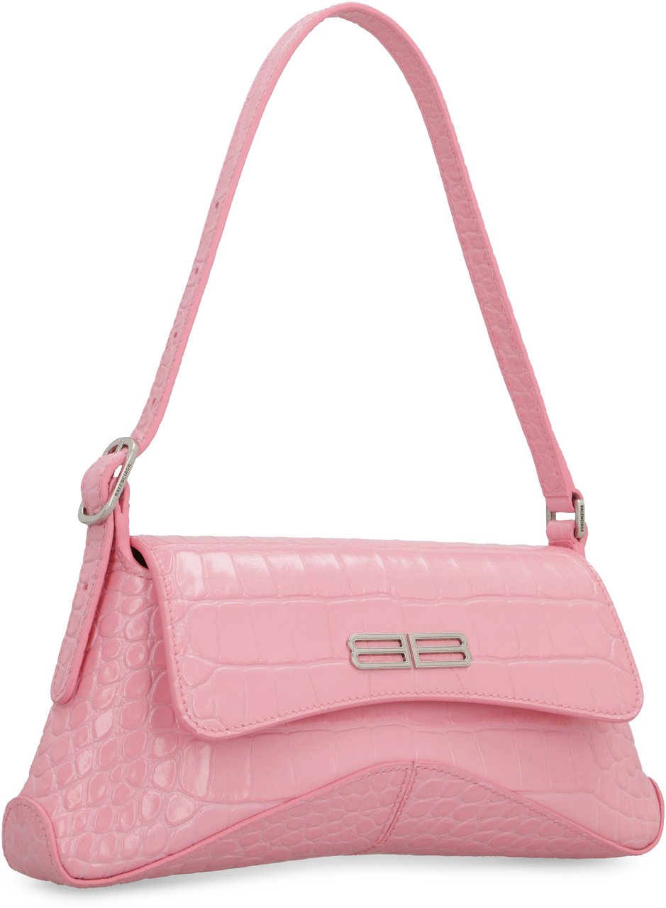 Balenciaga Crocodile print leather shoulder bag Roze